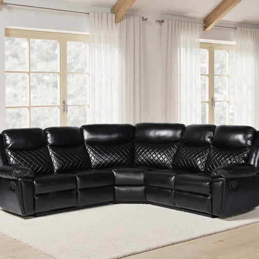 Myra Black Faux Leather Large Manual Recliner Corner Sofa