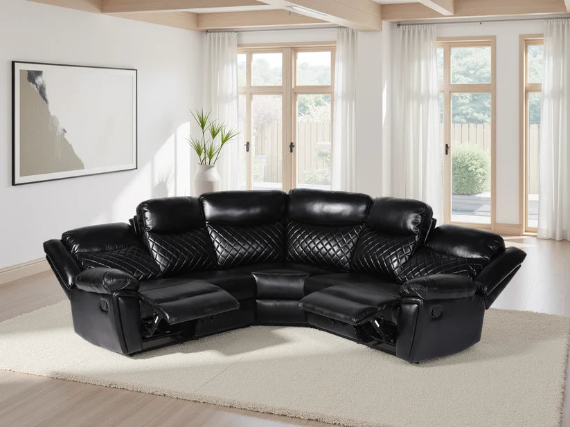 Myra Black Faux Leather Large Manual Recliner Corner Sofa