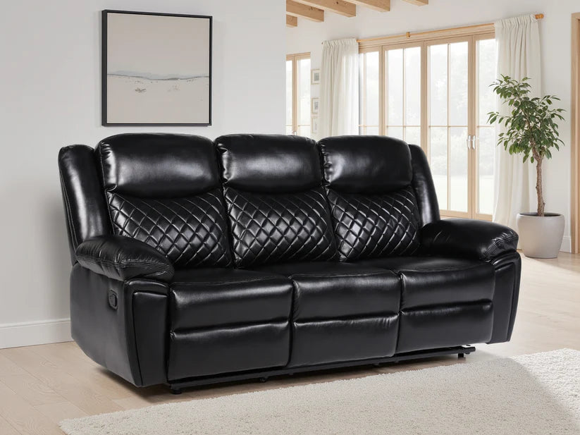 Myra Faux Leather 3 Seater Manual Recliner Sofa In Black