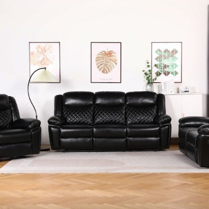 Myra Faux Leather 3 Seater Manual Recliner Sofa In Black