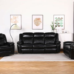 Myra Faux Leather 3 Seater Manual Recliner Sofa In Black