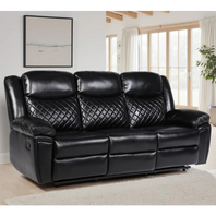 Myra Faux Leather 3 Seater Manual Recliner Sofa In Black