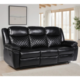 Myra Faux Leather 3 Seater Manual Recliner Sofa In Black