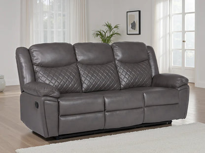 Myra Faux Leather 3 Seater Manual Recliner Sofa In Grey