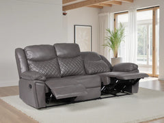 Myra Faux Leather 3 Seater Manual Recliner Sofa In Grey