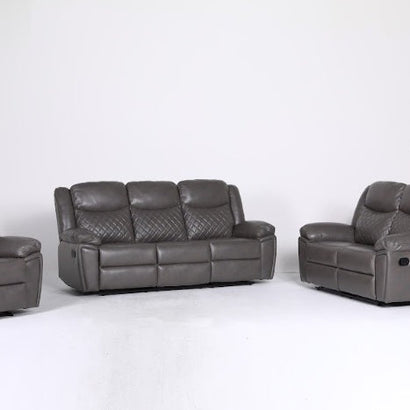 Myra Faux Leather 3 Seater Manual Recliner Sofa In Grey