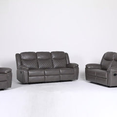 Myra Faux Leather 3 Seater Manual Recliner Sofa In Grey