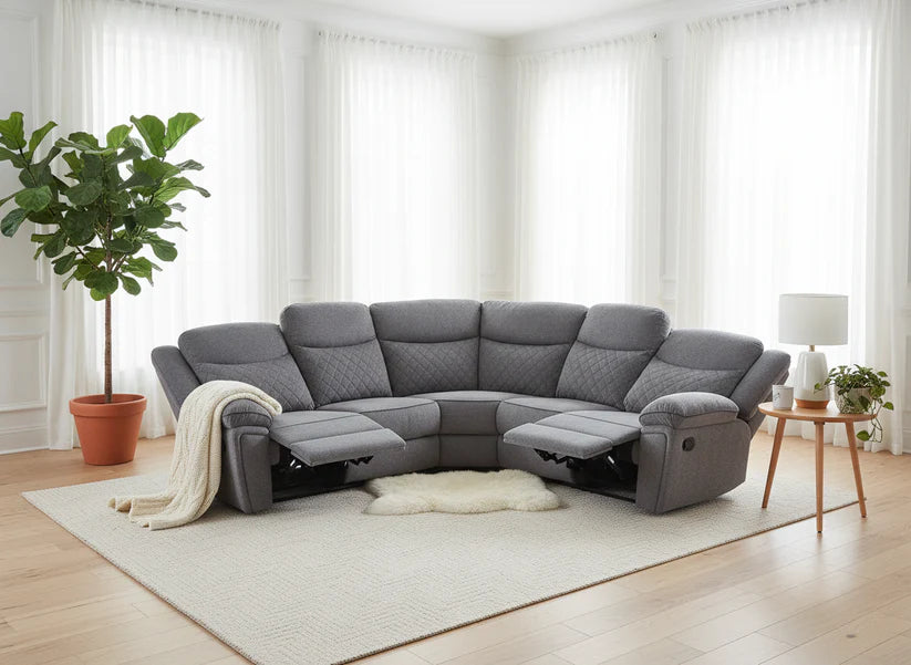 Myra Grey Fabric Large Manual Recliner Corner Sofa