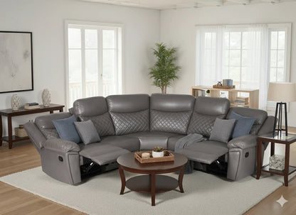 Myra Grey Faux Leather Large Manual Recliner Corner Sofa
