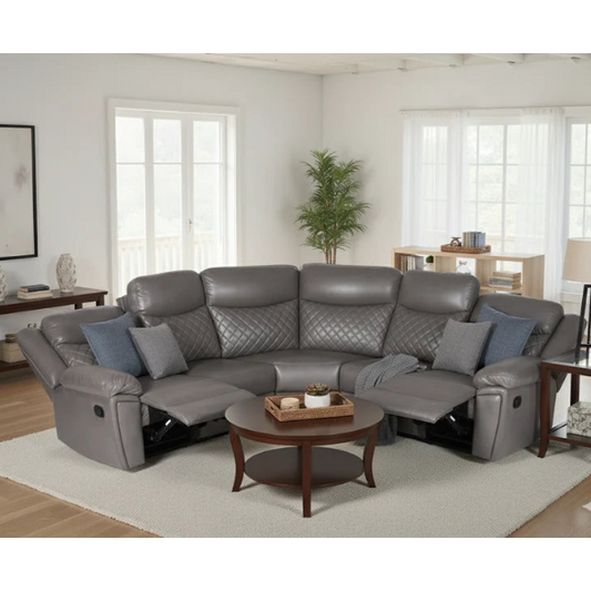 Myra Grey Faux Leather Large Manual Recliner Corner Sofa - Furniture One Shop