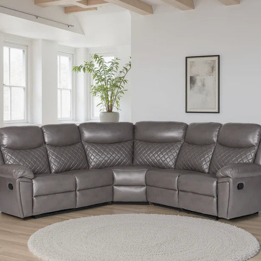 Myra Grey Faux Leather Large Manual Recliner Corner Sofa