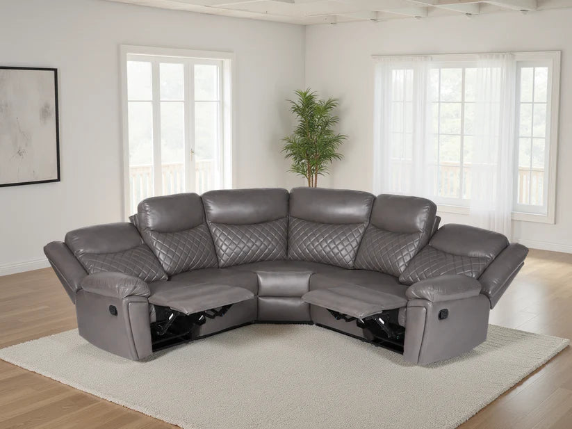 Myra Grey Faux Leather Large Manual Recliner Corner Sofa