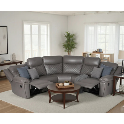 Myra Grey Faux Leather Large Manual Recliner Corner Sofa
