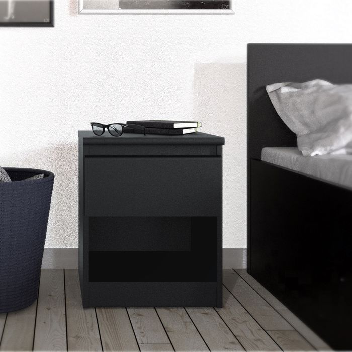 Naia Bedside 1 Drawer 1 Shelf in Black Matt - UK