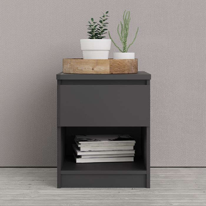 Naia Bedside 1 Drawer 1 Shelf in Black Matt - UK