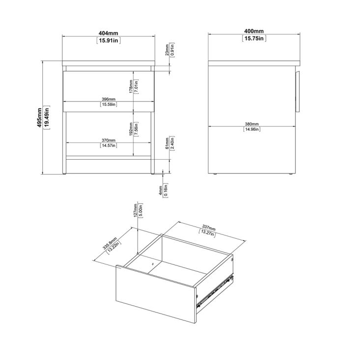 Naia Bedside 1 Drawer 1 Shelf in Black Matt - UK