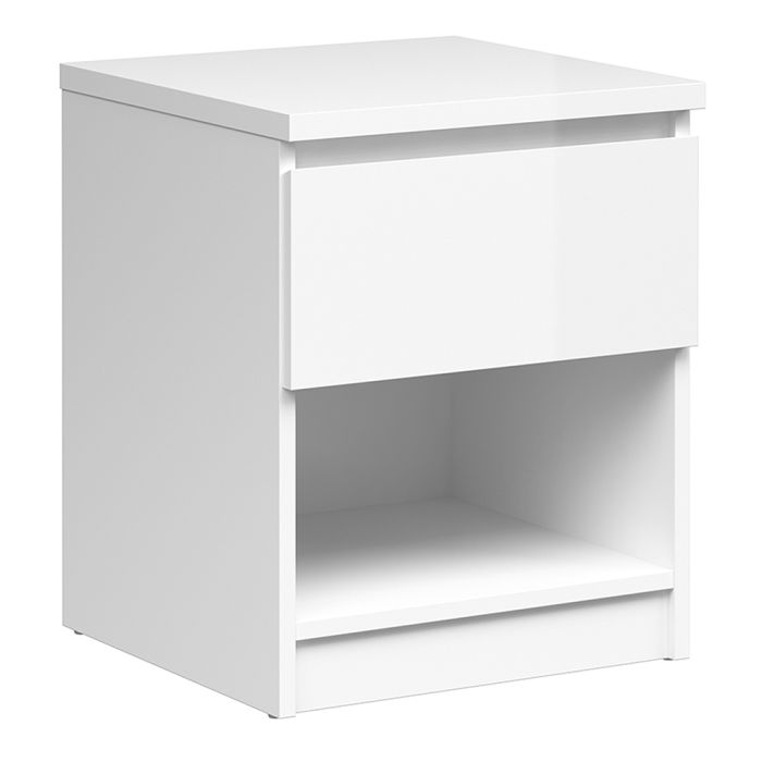 Naia Bedside 1 Drawer 1 Shelf in White High Gloss - UK