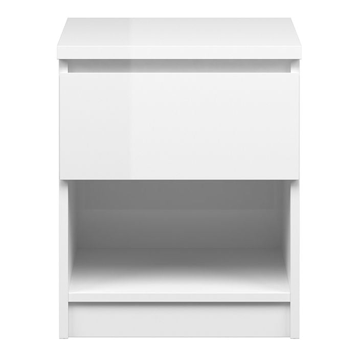 Naia Bedside 1 Drawer 1 Shelf in White High Gloss - UK