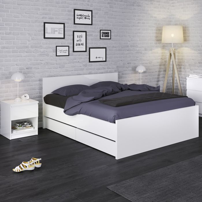 Naia Bedside 1 Drawer 1 Shelf in White High Gloss - UK