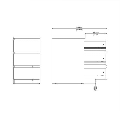 Naia Bedside 3 Drawers in Black Matt - UK