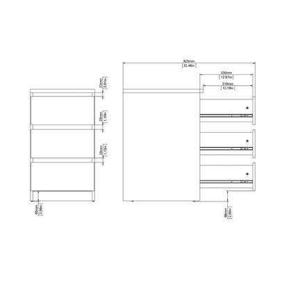 Naia Bedside 3 Drawers in White High Gloss - UK
