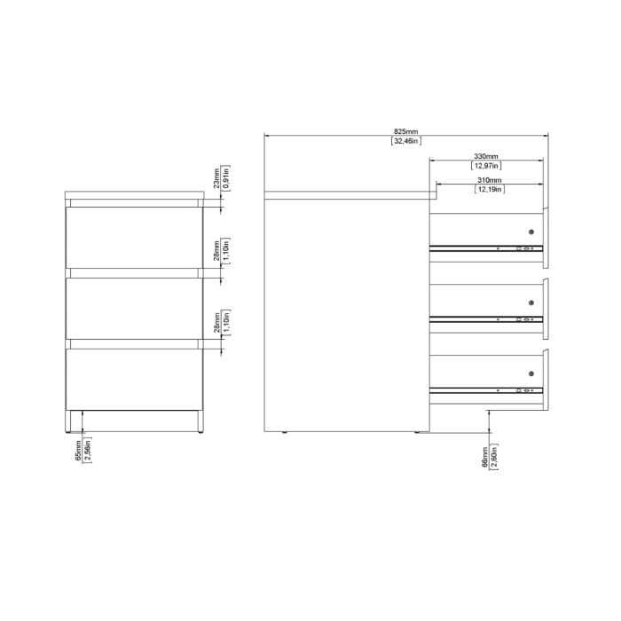 Naia Bedside 3 Drawers in White High Gloss - UK