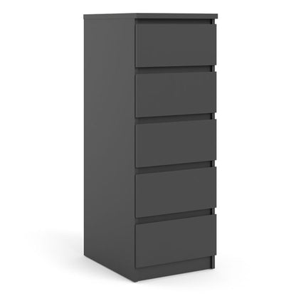 Naia Narrow Chest of 5 Drawers in Black Matt - UK
