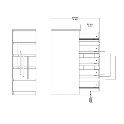 Naia Narrow Chest of 5 Drawers in Black Matt - UK