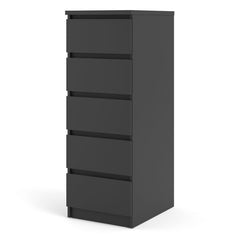 Naia Narrow Chest of 5 Drawers in Black Matt - UK - Furniture One Shop