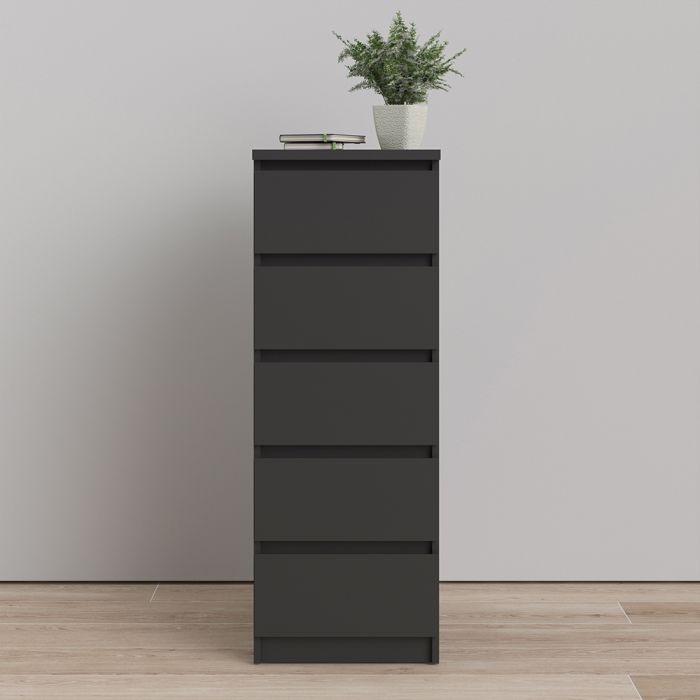 Naia Narrow Chest of 5 Drawers in Black Matt - UK