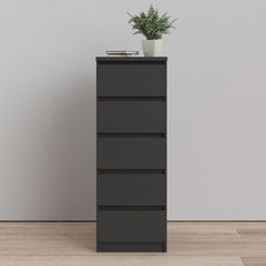 Naia Narrow Chest of 5 Drawers in Black Matt - UK - Furniture One Shop