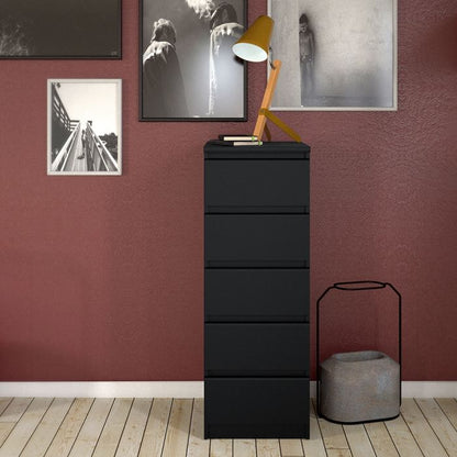 Naia Narrow Chest of 5 Drawers in Black Matt - UK