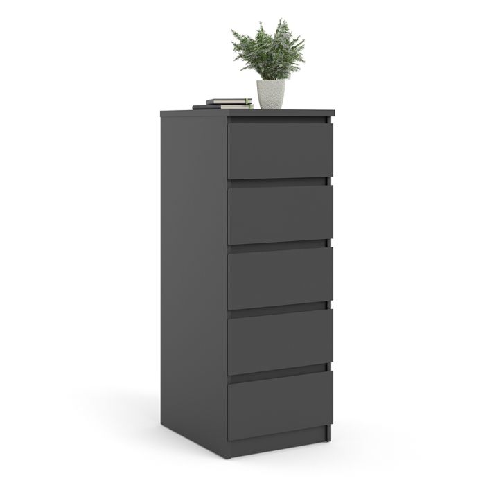 Naia Narrow Chest of 5 Drawers in Black Matt - UK