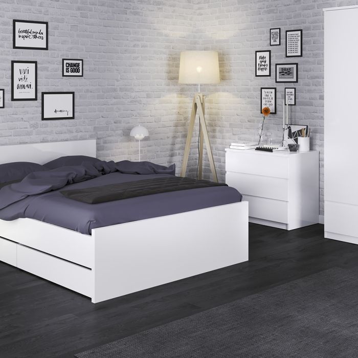 Naia Narrow Chest of 5 Drawers in White High Gloss - UK