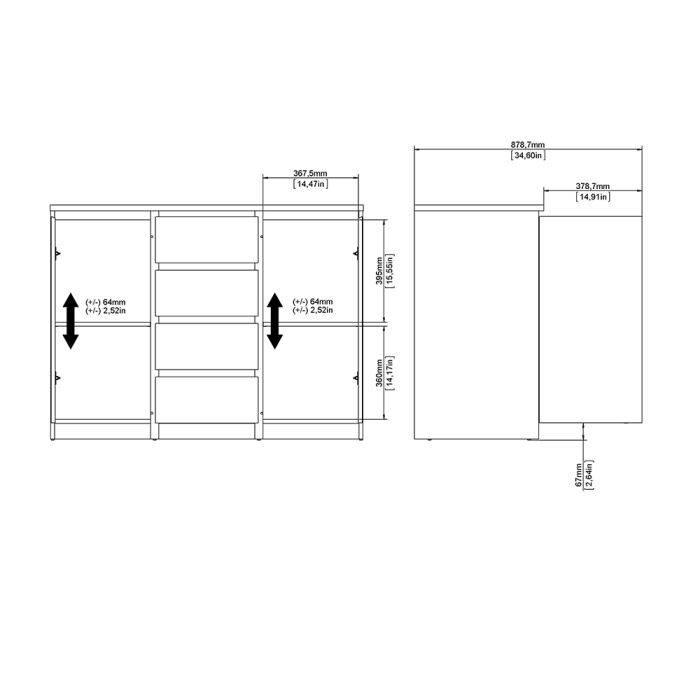 Naia Sideboard 4 Drawers 2 Doors in Black Matt - UK