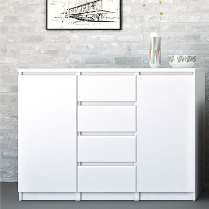 Naia Sideboard - 4 Drawers 2 Doors in White High Gloss - UK - Furniture One Shop