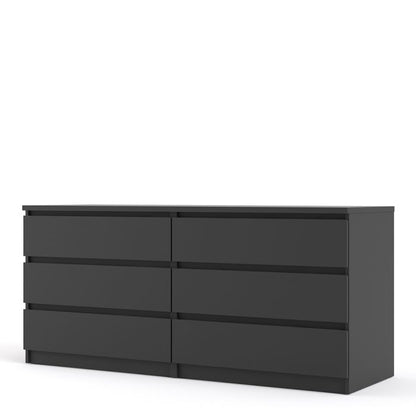 Naia Wide Chest of 6 Drawers (3+3) in Black Matt - UK