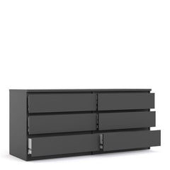Naia Wide Chest of 6 Drawers (3+3) in Black Matt - UK - Furniture One Shop