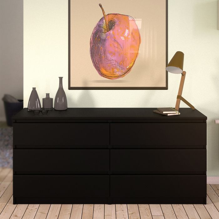 Naia Wide Chest of 6 Drawers (3+3) in Black Matt - UK
