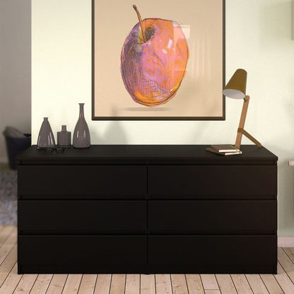 Naia Wide Chest of 6 Drawers (3+3) in Black Matt - UK