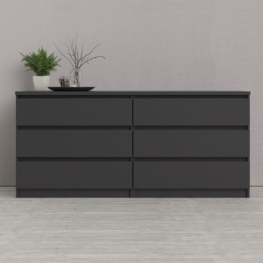 Naia Wide Chest of 6 Drawers (3+3) in Black Matt - UK