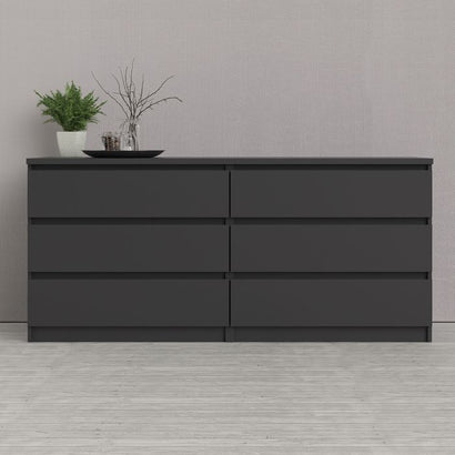 Naia Wide Chest of 6 Drawers (3+3) in Black Matt - UK - Furniture One Shop