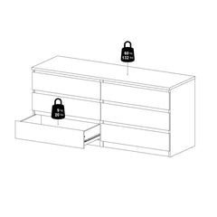 Naia Wide Chest of 6 Drawers (3+3) in White High Gloss - UK - Furniture One Shop