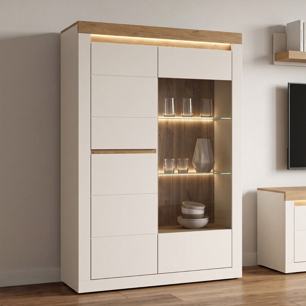 Naxxar Left Hand Display Cabinet 2 Doors in Cashmere and Stone Oak