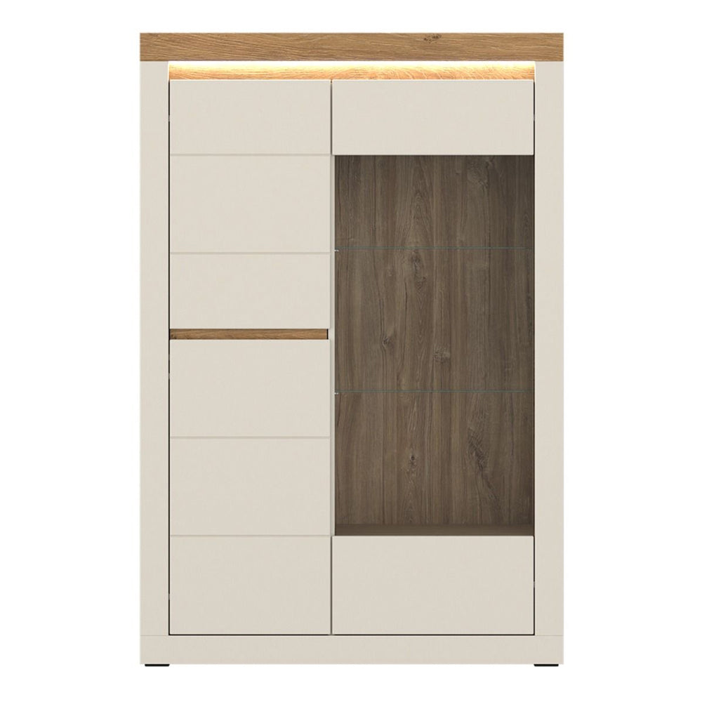 Naxxar Left Hand Display Cabinet 2 Doors in Cashmere and Stone Oak