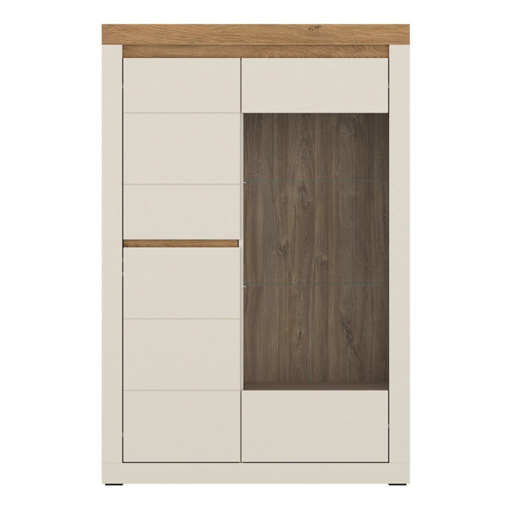 Naxxar Left Hand Display Cabinet 2 Doors in Cashmere and Stone Oak