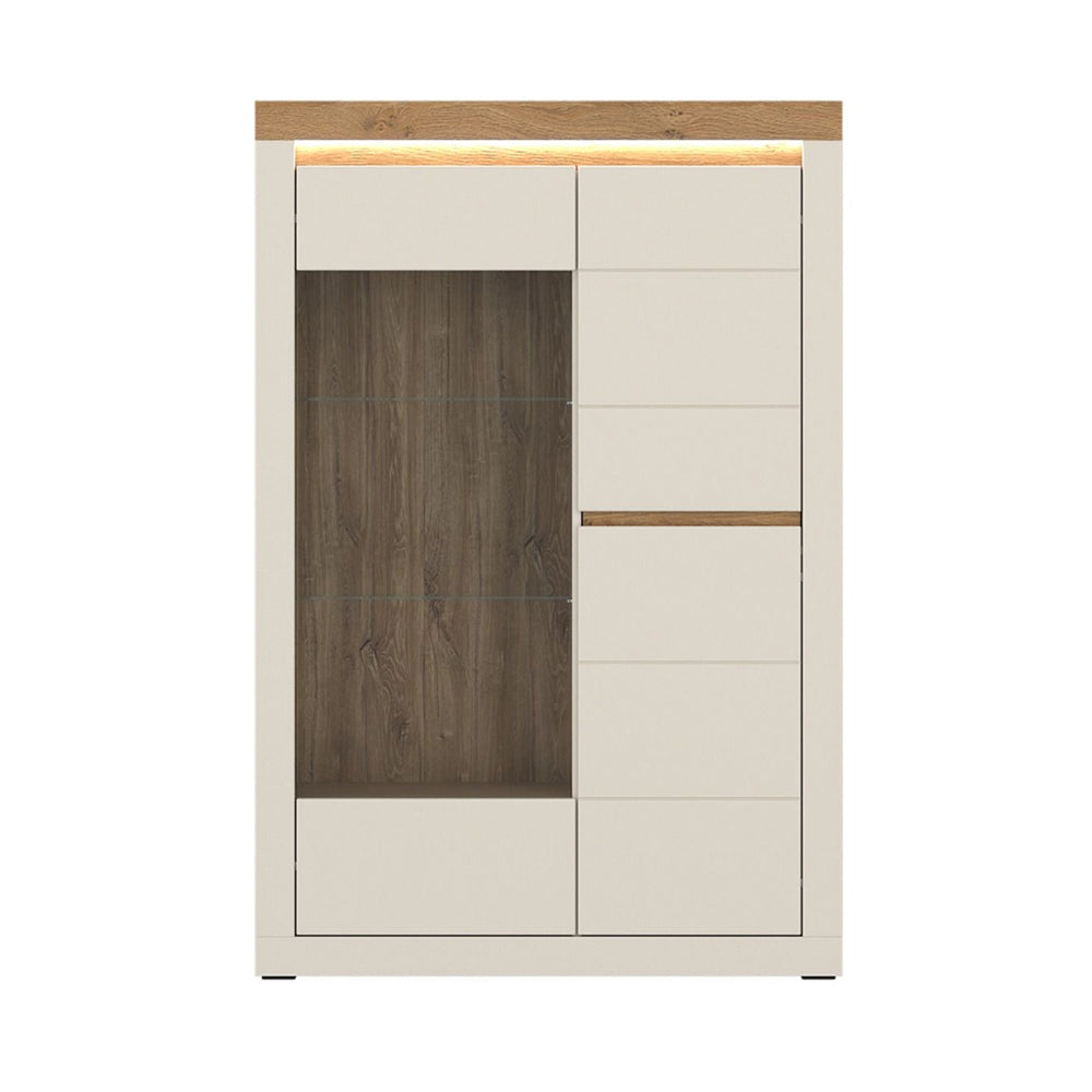 Naxxar Right Hand Display Cabinet 2 Doors in Cashmere and Stone Oak