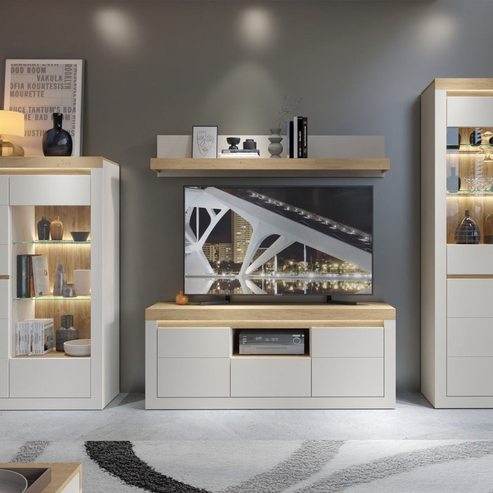 Naxxar Small Wooden Wall Shelf in Cashmere and Stone Oak - 154cm
