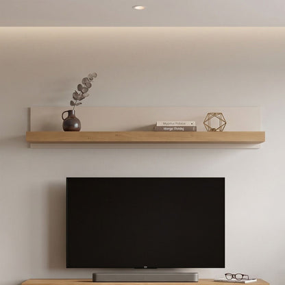 Naxxar Small Wooden Wall Shelf in Cashmere and Stone Oak - 154cm