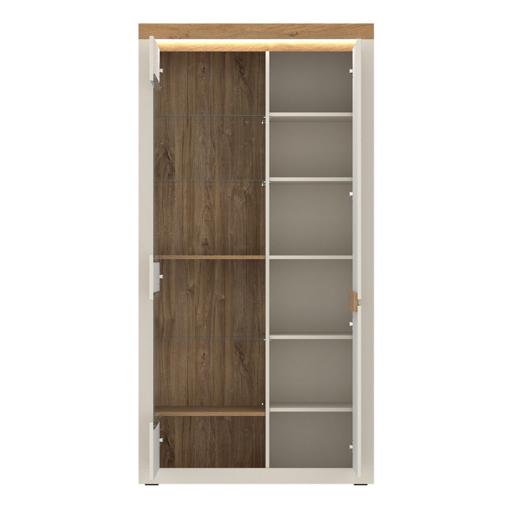 Naxxar Tall Display Cabinet 2 Doors in Cashmere and Stone Oak